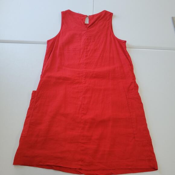 Halston Dress Womens Medium Red Linen Blend Shift Sleeveless Pockets A-Line - Picture 2 of 8